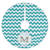 Blauwgroen Chevron Stripe Monogram Initiaal Kerstboom Rok (Voorkant)
