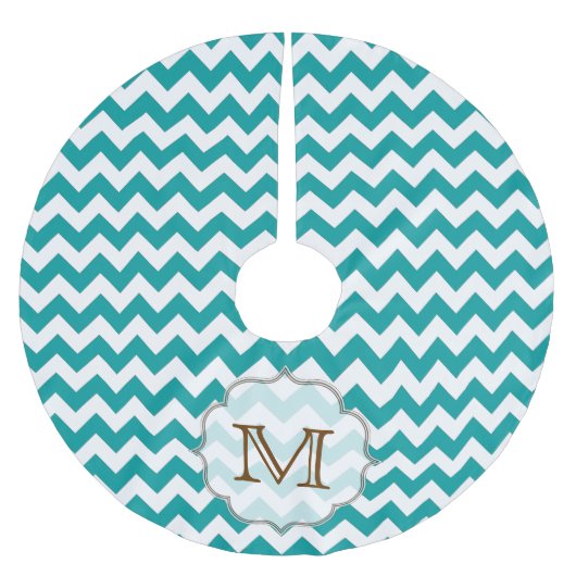 Blauwgroen Chevron Stripe Monogram Initiaal Kerstboom Rok (Voorkant)