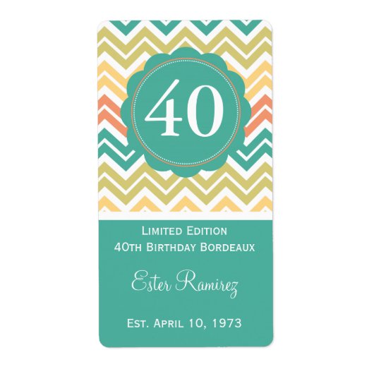 Blauwgroen Chevron Wijnlabel (375 ml) Etiket (Voorkant)