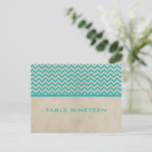 Blauwgroen Chic Chevron Table Number Briefkaart (Staand voorkant)