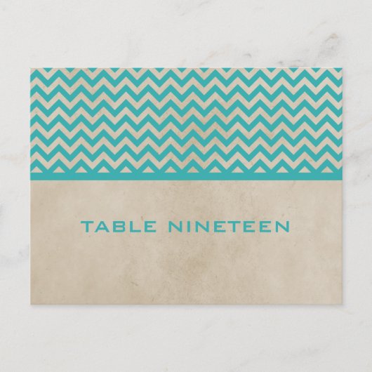 Blauwgroen Chic Chevron Table Number Briefkaart (Voorkant)