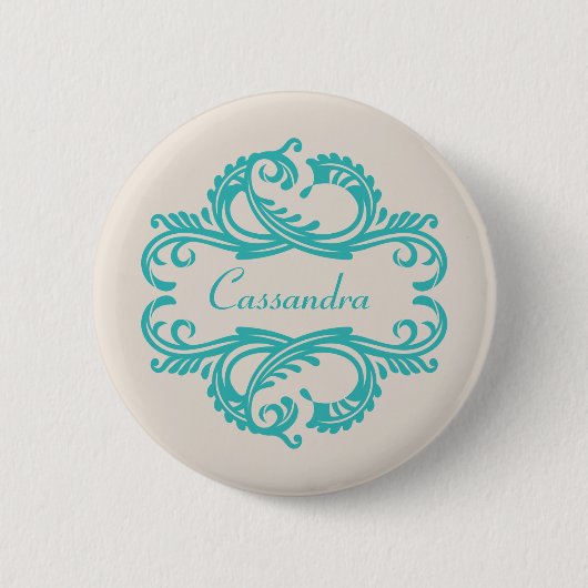Blauwgroen Chic Damask Button (Voorkant)