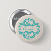 Blauwgroen Chic Damask Button (Voorkant /achterkant)