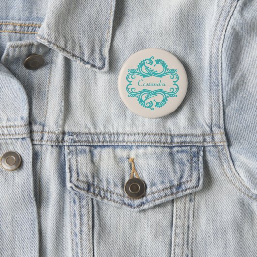 Blauwgroen Chic Damask Button (In situ)