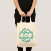 Blauwgroen Chic Damask Canvas tas (Voorkant (product))