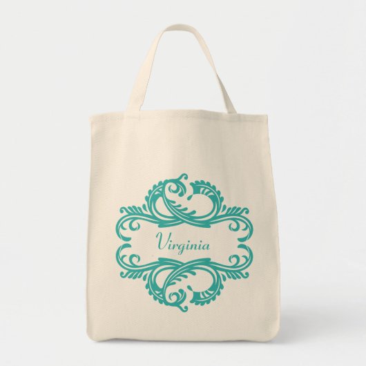 Blauwgroen Chic Damask Canvas tas (Voorkant)