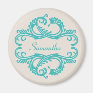 Blauwgroen Chic Damask Magnet