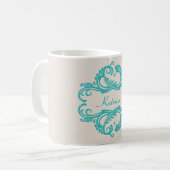 Blauwgroen Chic Damask Mok (Voorkant links)