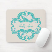 Blauwgroen Chic Damask Mousepad Muismat (Met muis)