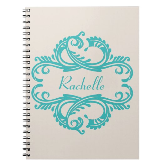 Blauwgroen Chic Damask Notitieboek (Voorkant)