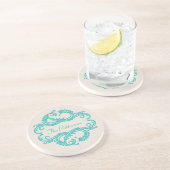 Blauwgroen Chic Damask Onderzetter (Zijkant)