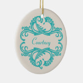 Blauwgroen Chic Damask Ornament (Rechts)