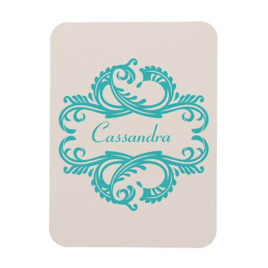 Blauwgroen Chic Damask Premium Magnet Magneet (Verticaal)