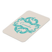 Blauwgroen Chic Damask Premium Magnet Magneet (Linkerzijde)