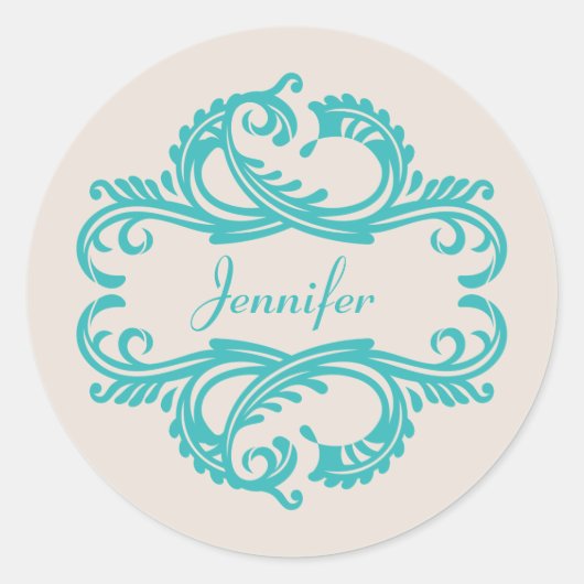 Blauwgroen Chic Damask Stickers (Voorkant)