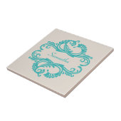 Blauwgroen Chic Damask Tegel Tegeltje (Zijkant)