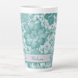 Blauwgroen Chinoiserie Bloemen gepersonaliseerd Latte Mok