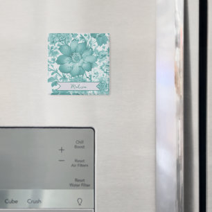 Blauwgroen Chinoiserie Bloemen gepersonaliseerd Magneet