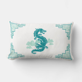 Blauwgroen Chinoiserie Dragon & Clouds Kussen
