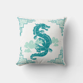 Blauwgroen Chinoiserie Dragon & Clouds Kussen