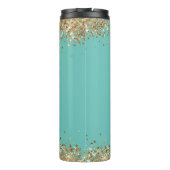 Blauwgroen chique glitter fotonaam Thermische Tumb Thermosbeker (Achterkant)