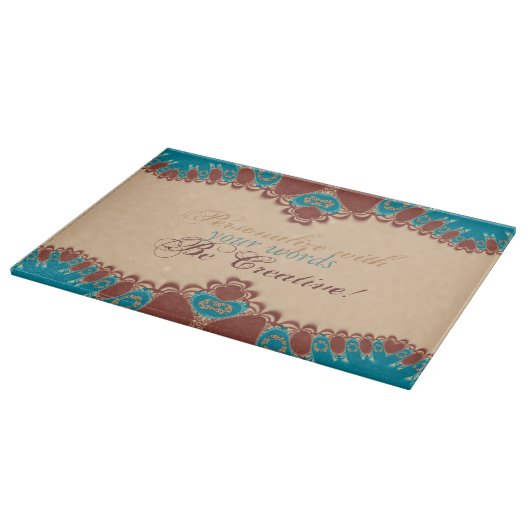 Blauwgroen + Chocolade Lace Pinstripes met aangepa Snijplank (Hoek)