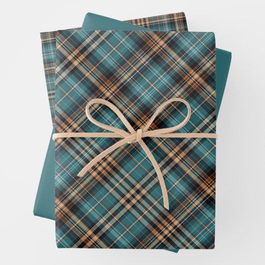 Blauwgroen & Chocolate Plaid Verpakking Papieren B Inpakpapier Vel (In situ)
