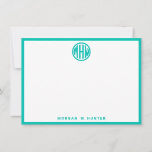 Blauwgroen Cirkelmonogram Doopvont DIY BG Bedankkaart