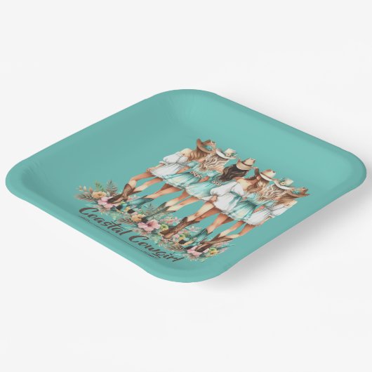 Blauwgroen Coastal Cowgirl Bruidsmeisjes Plein Bor Papieren Bordje (Gebogen)