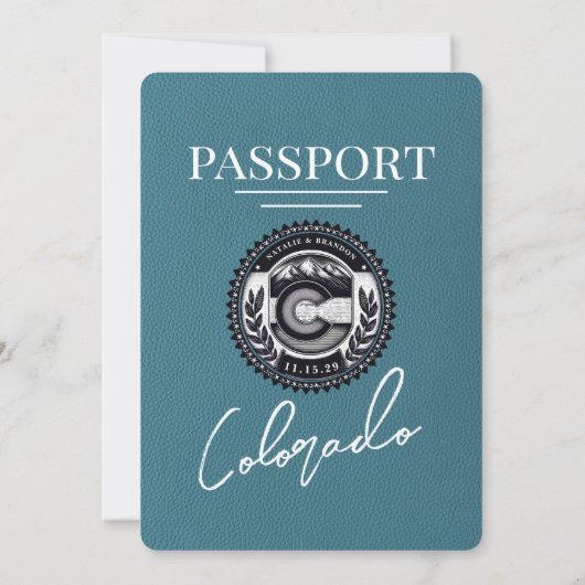 Blauwgroen Colorado Passport Bruiloft Kaart (Achterkant)