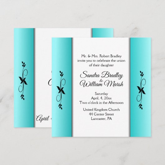 Blauwgroen Columns Wedding Uitnodiging (Voorkant / Achterkant)