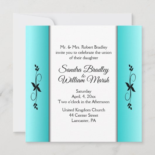 Blauwgroen Columns Wedding Uitnodiging (Voorkant)