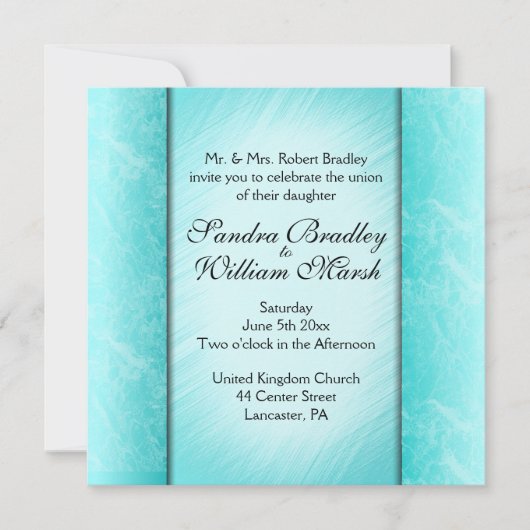 Blauwgroen Columns Wedding Uitnodiging (Voorkant)