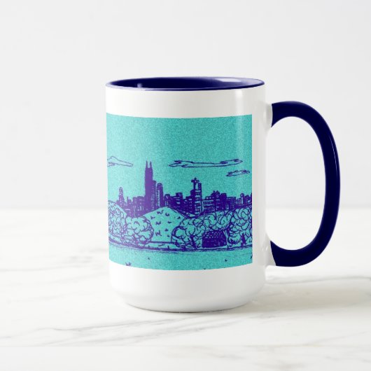 Blauwgroen Comic Style Chicago Mok (Rechts)