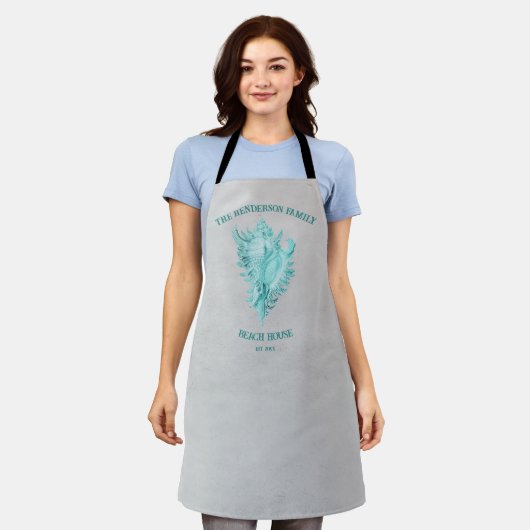 Blauwgroen Conch Shell Apron Schort (Gedragen)