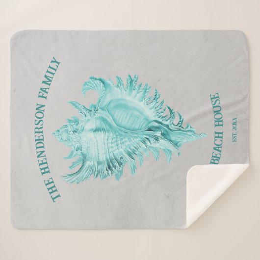 Blauwgroen Conch Shell Sherpa Blanket Sherpa Deken (Voorkant (horizontaal))