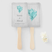Blauwgroen conch Shell Wedding Hand Fans Handwaaier (Voorkant en achterkant)