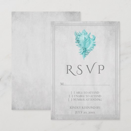 Blauwgroen conch Shell Wedding RSVP-Kaart RSVP Kaartje (Voorkant / Achterkant)