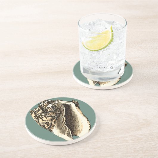 Blauwgroen Conch Shell Zandsteen Onderzetter (Zijkant)