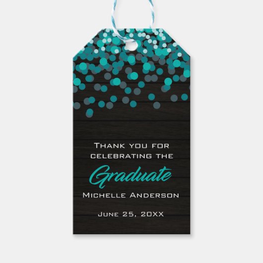 Blauwgroen Confetti Afstuderen Dank u Afstuderen L Cadeaulabel (Voorkant)