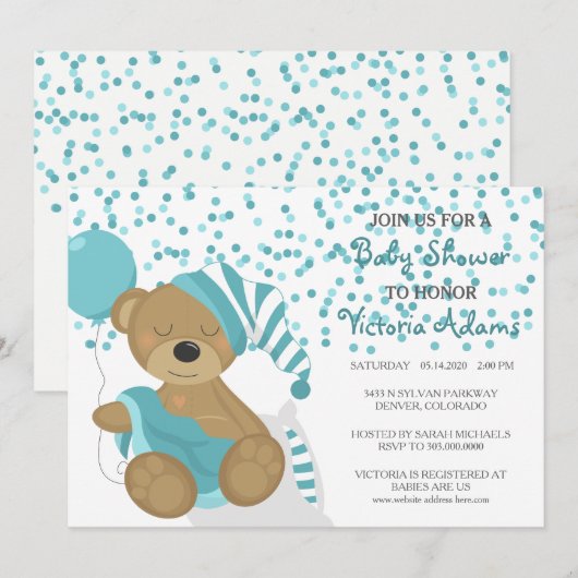 Blauwgroen Confetti Baby Beer Shower Kaart (Voorkant / Achterkant)