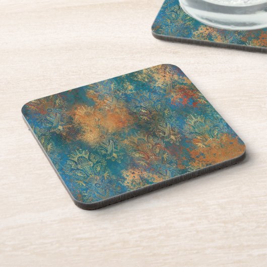 Blauwgroen Cooper Patina Bier Onderzetter (Linkerzijde)