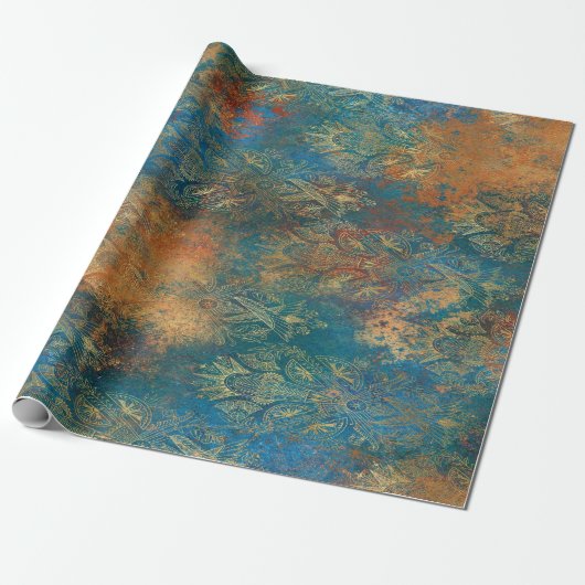 Blauwgroen Cooper Patina Cadeaupapier (Uitgerold)