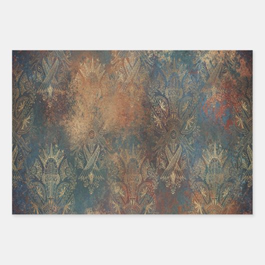 Blauwgroen Cooper Patina Inpakpapier Vel (Voorkant 3)