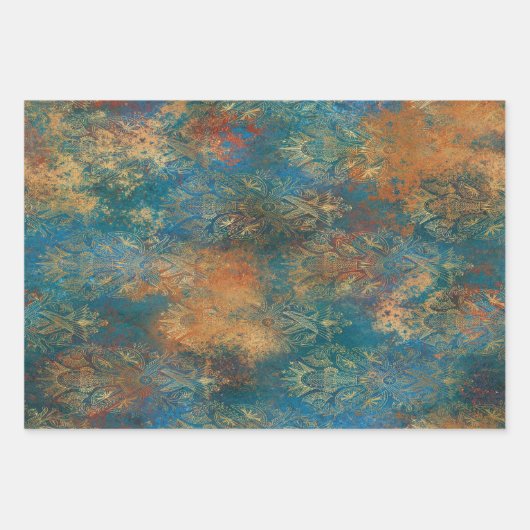 Blauwgroen Cooper Patina Inpakpapier Vel (Voorkant)