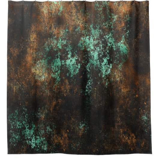 Blauwgroen Cooper Patina Metallic Douchegordijn (Voorkant)