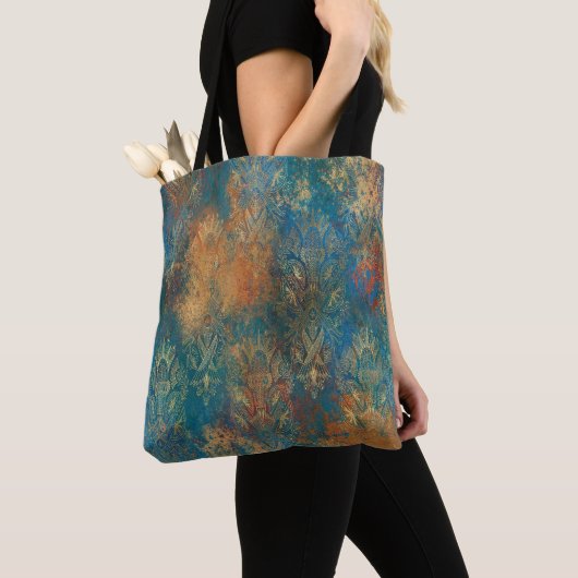 Blauwgroen Cooper Patina Tote Bag (Dichtbij)