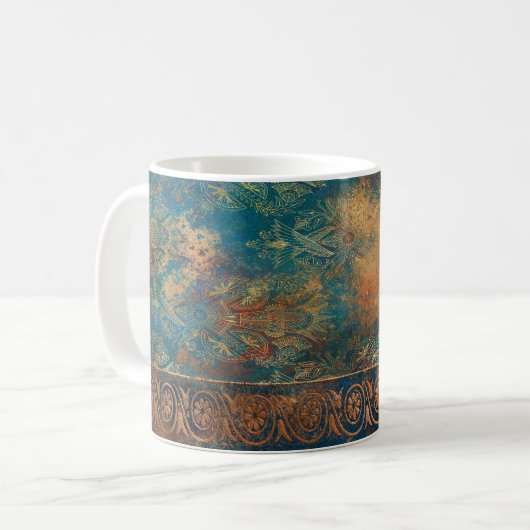 Blauwgroen Cooper Patina Turquoise Koffiemok (Voorkant links)