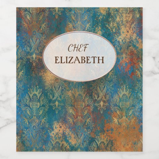 Blauwgroen Cooper Patina Wijn Etiket (Enkel label)