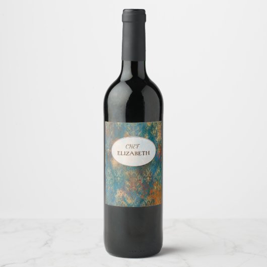 Blauwgroen Cooper Patina Wijn Etiket (Voorkant)